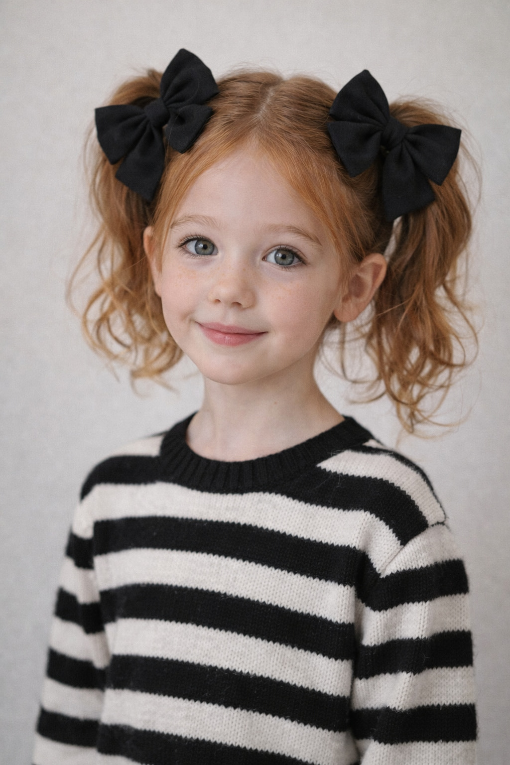 Home Girl wearing dark neutral hair bow with cozy outfit