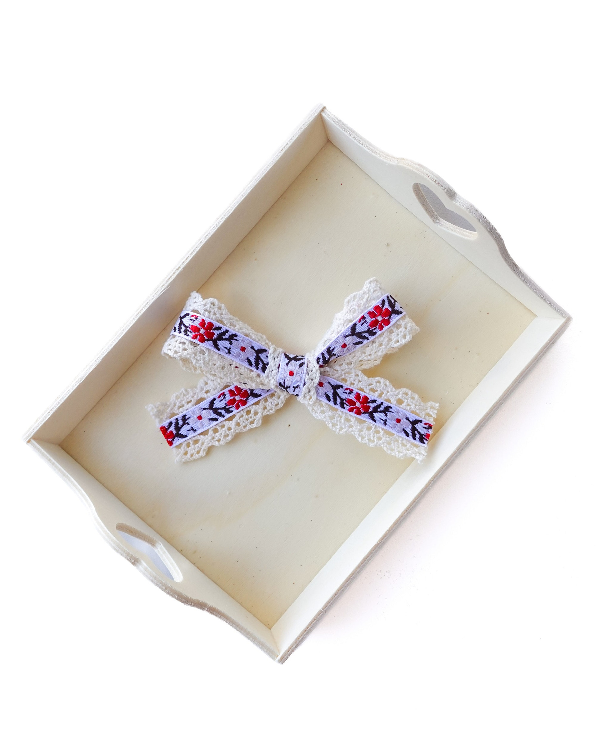 meow bowrique lace bow red flowers Handmade lace hair bow with red and purple floral ribbon