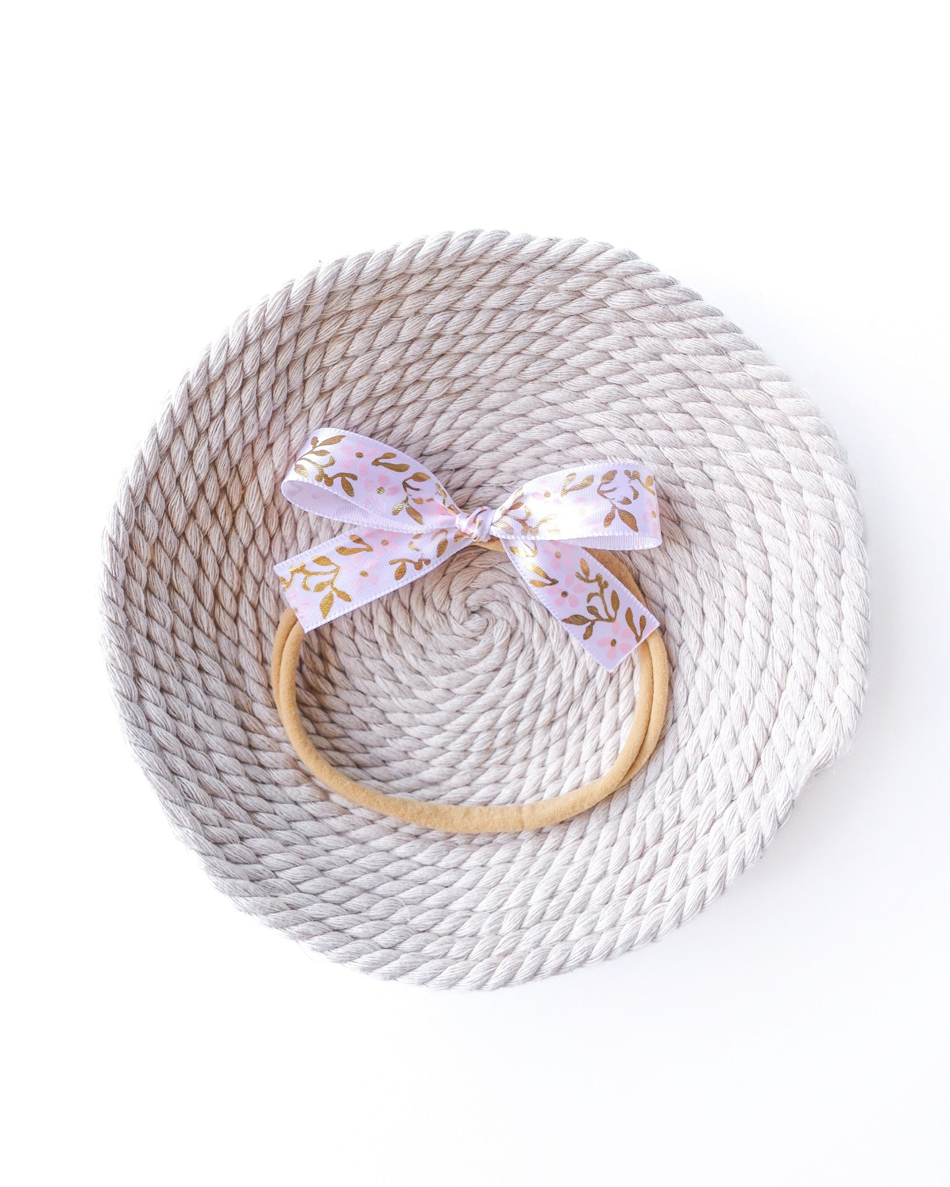 meow bowtique bow with golden leaves headband Floral ribbon hair bow on soft nylon headband for babies