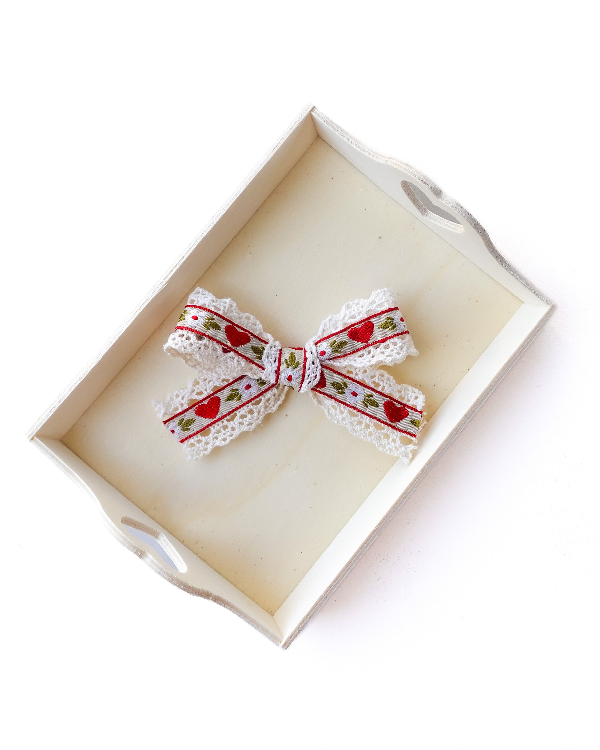 meow bowtique lace bow hearts Handmade lace hair bow with red heart ribbon