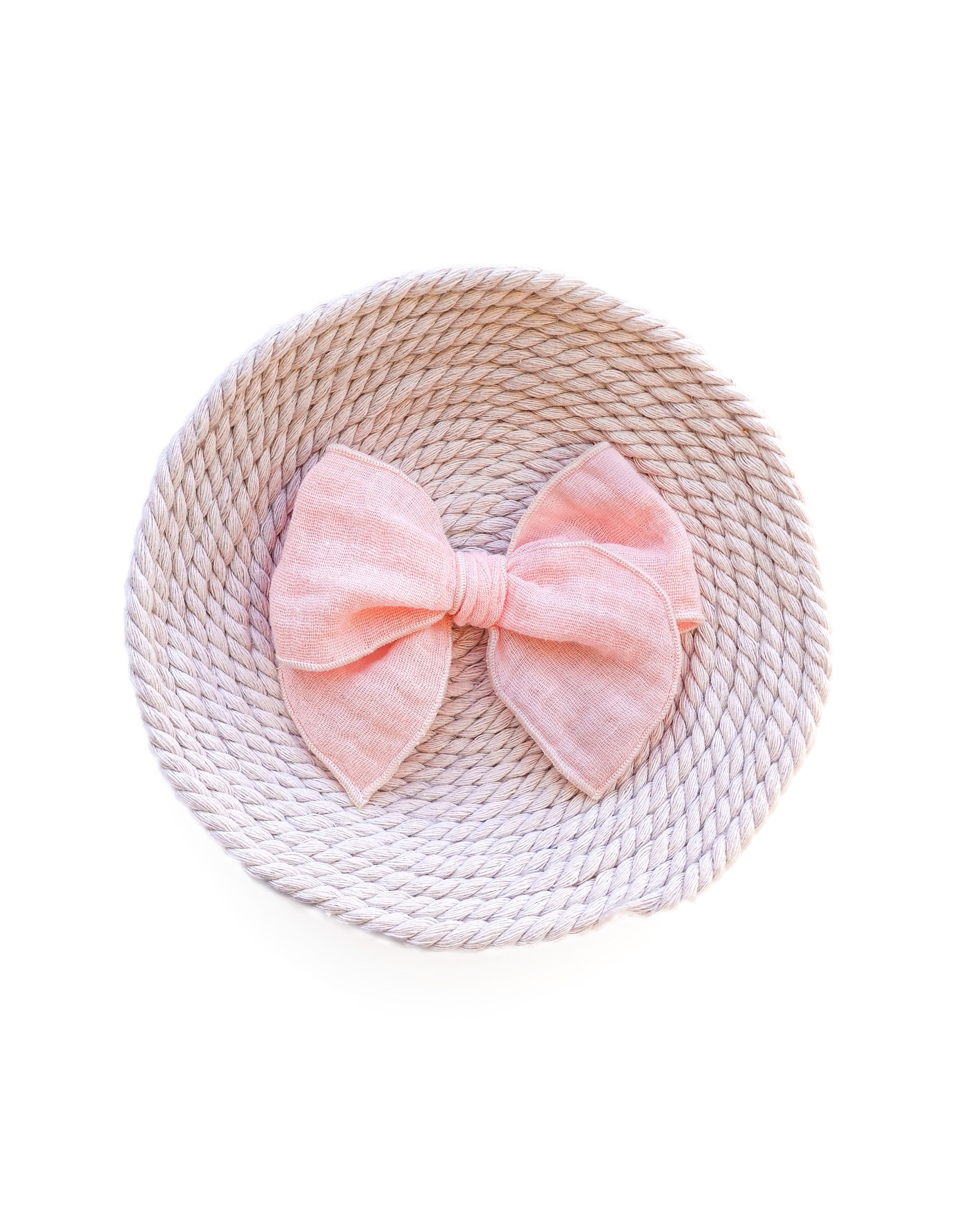 meow bowtique pink natural bow clip medium Blush pink linen bow for baby girl, minimalist handmade hair accessory